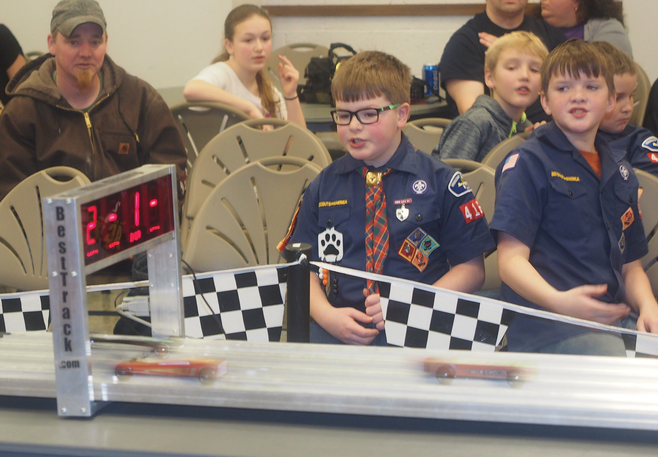 Pinewood Derby contestants are Fast and Serious