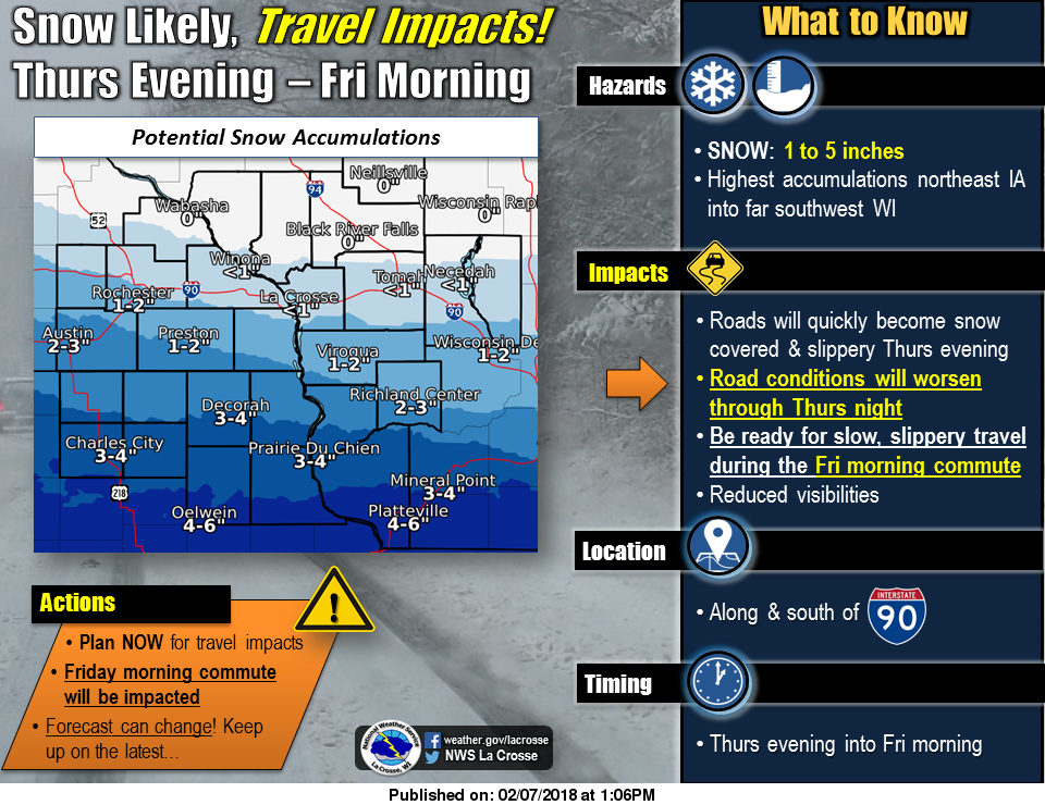 Snow, slippery roads expected Thursday afternoon through Friday morning