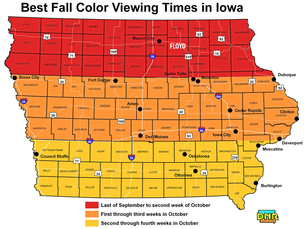 Peak fall color in Iowa coming up in next couple of weeks