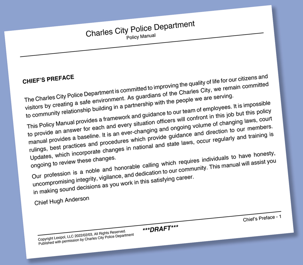 Manual defines policies and procedures for Charles City Police Department