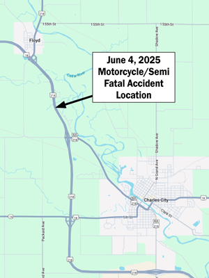 Garner resident killed in motorcycle-semi accident Wednesday morning near Charles City
